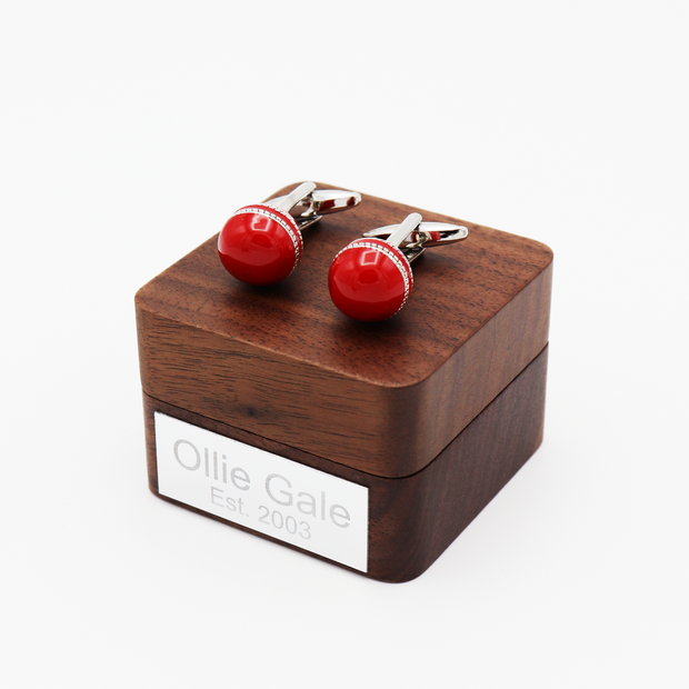 Personalised Red Cricket Ball Cufflinks