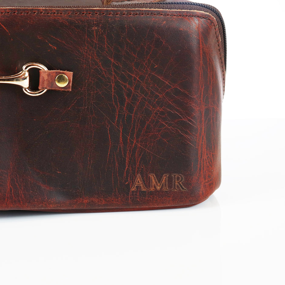 Personalised Snaffle Bit Leather Washbag