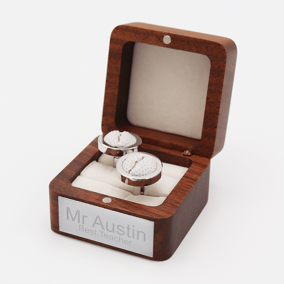 Personalised Leather Rugby Ball Cufflinks