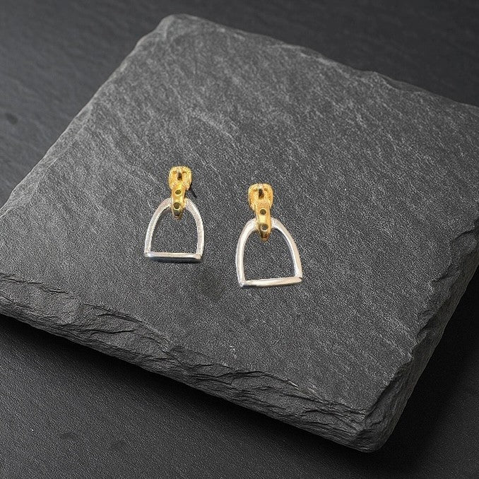 Personalised Equestrian Stirrup Earrings | Sterling Silver & 18ct Gold Horse Gift for Her