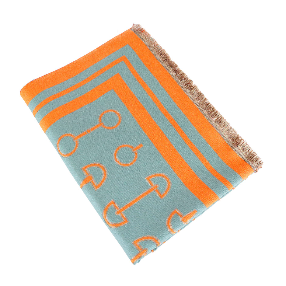 Snaffle Bit Print Scarf (Petrol Blue & Orange)
