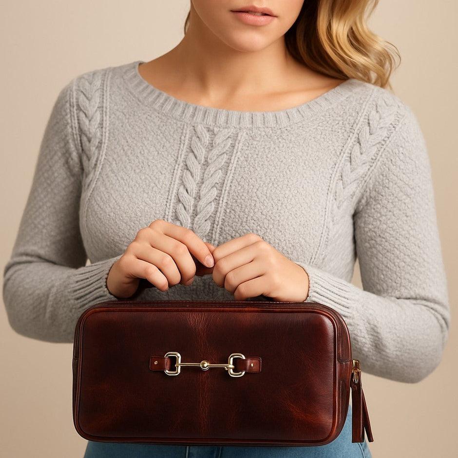 Personalised Snaffle Bit Leather Washbag