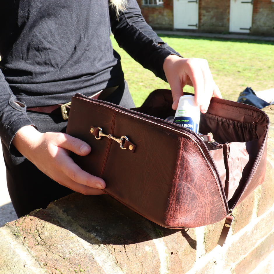 Personalised Snaffle Bit Leather Washbag