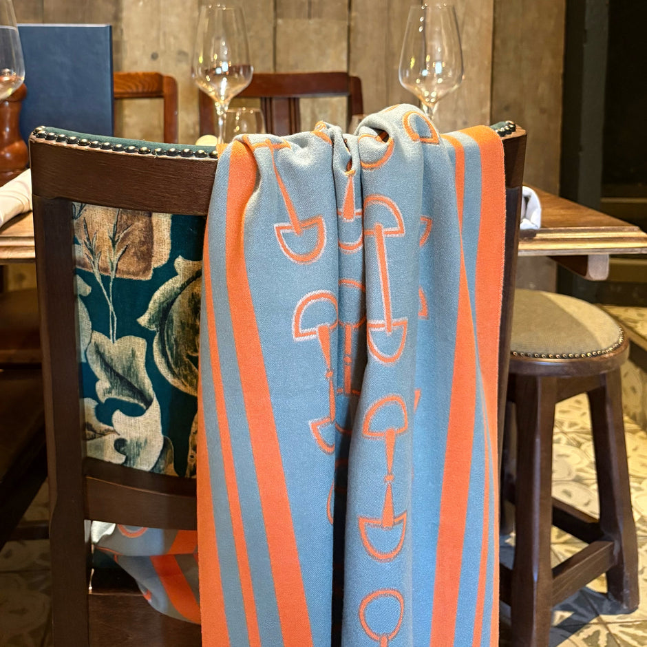 Snaffle Bit Print Scarf (Petrol Blue & Orange)