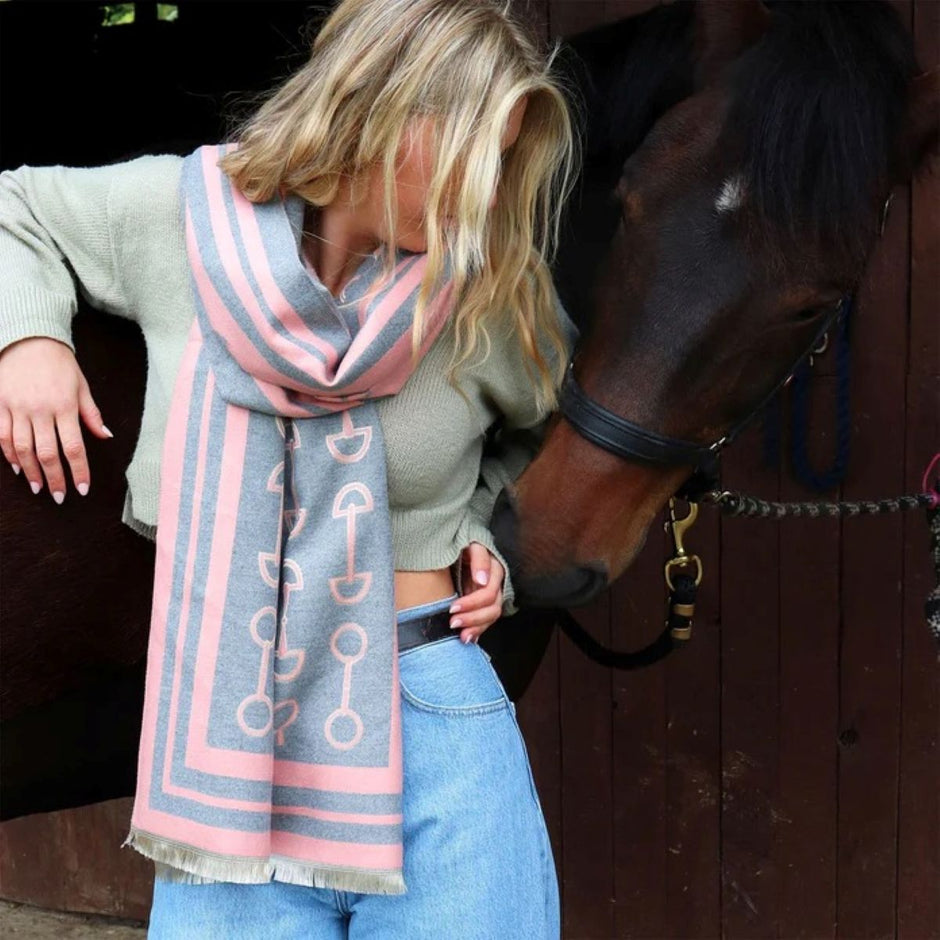Snaffle Bit Print Scarf (Grey & Pink)