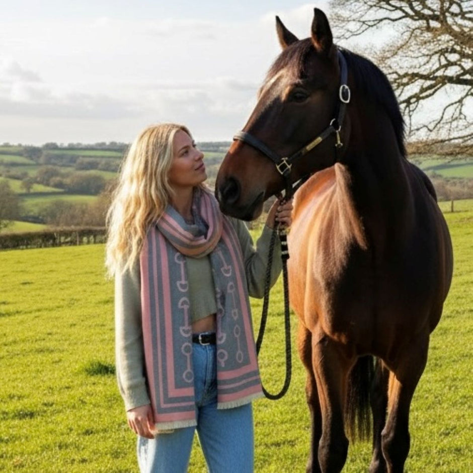 Snaffle Bit Print Scarf (Grey & Pink)