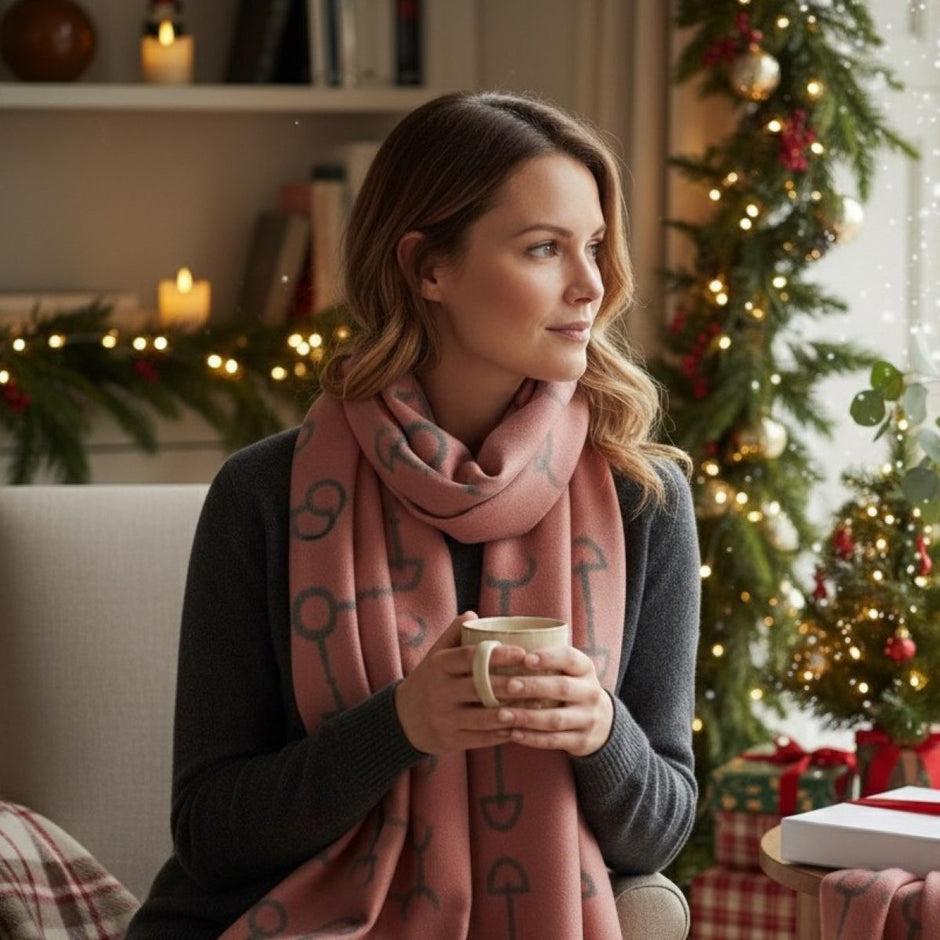 Snaffle Bit Print Scarf (Grey & Pink)