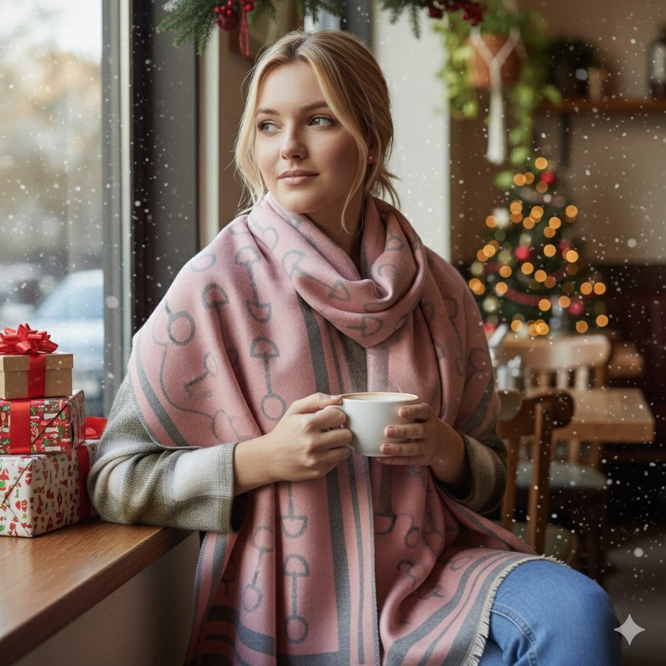 Snaffle Bit Print Scarf (Grey & Pink)