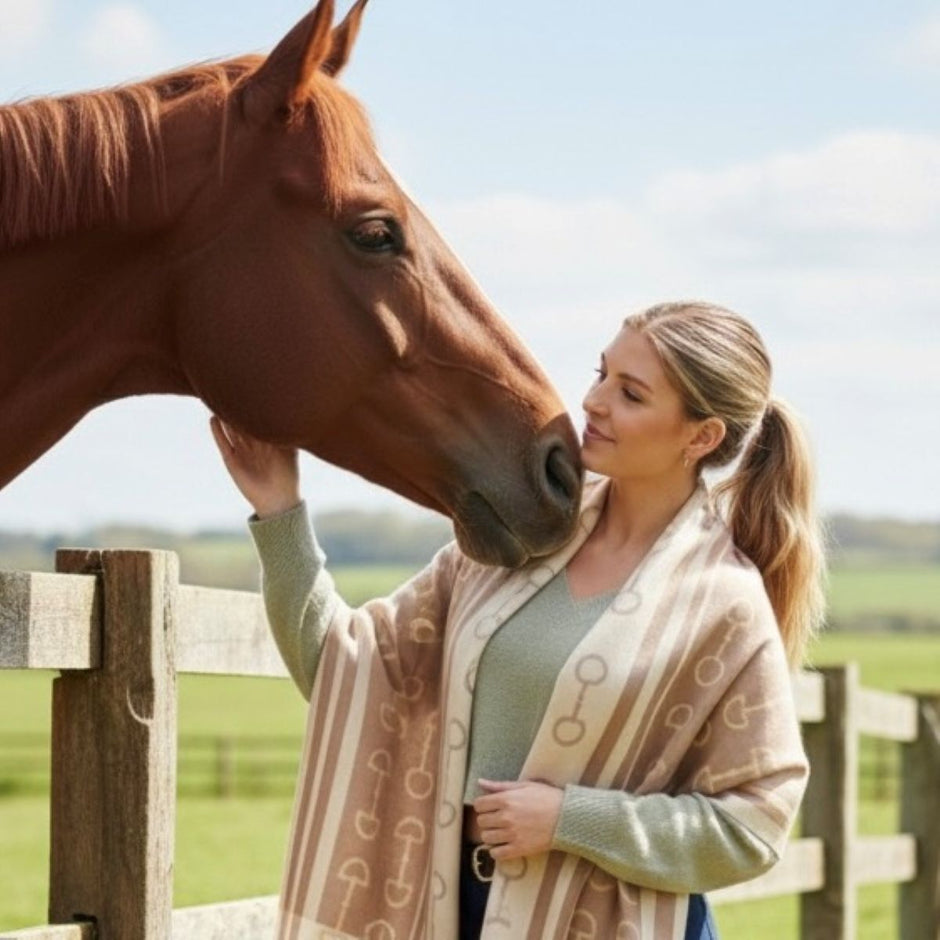 Snaffle Bit Print Scarf (Camel & Cream)