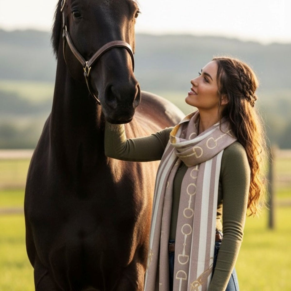 Snaffle Bit Print Scarf (Camel & Cream)