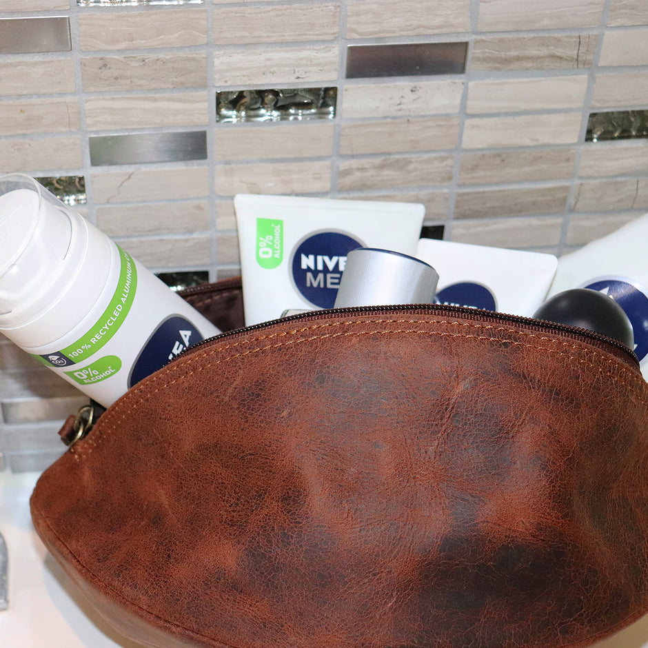 Personalised Leather Rugby Ball Wash Bag