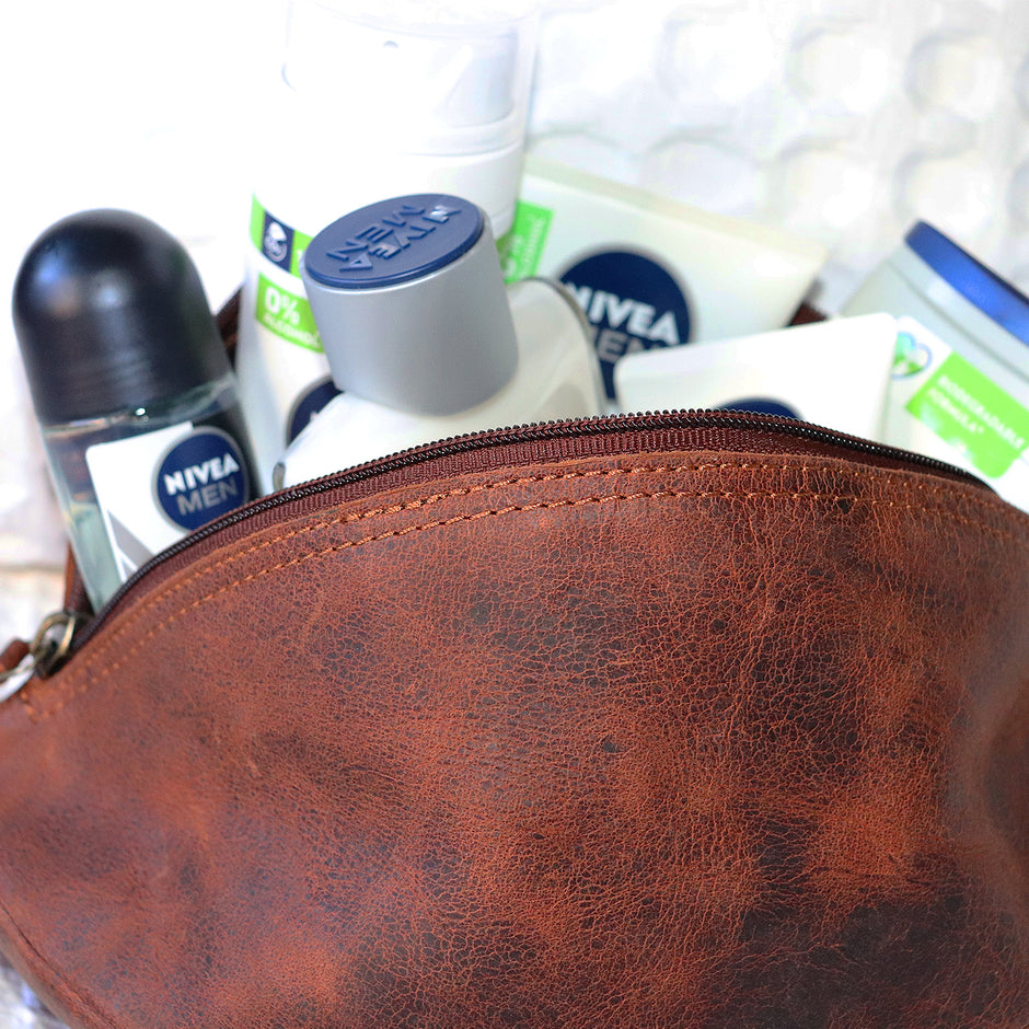 Personalised Leather Rugby Ball Wash Bag