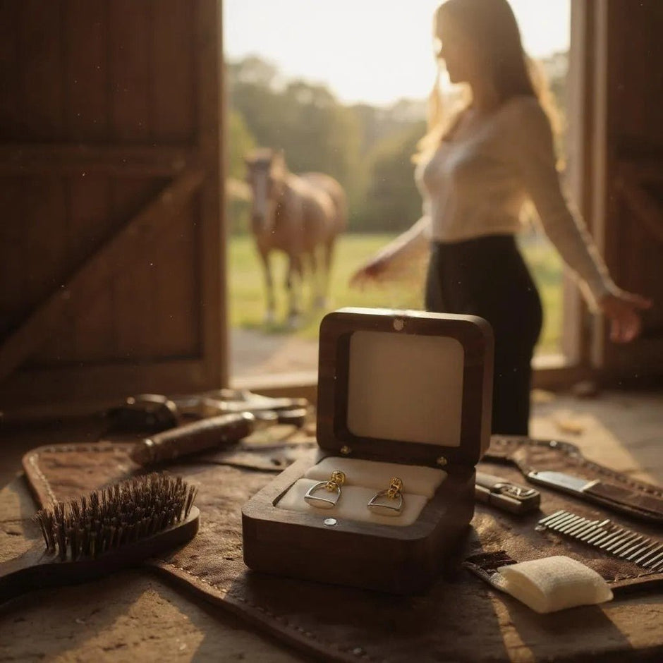 Personalised Equestrian Stirrup Earrings | Sterling Silver & 18ct Gold Horse Gift for Her