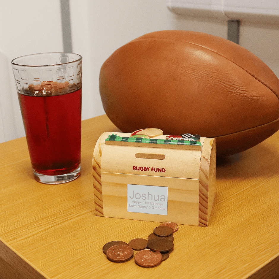 Personalised Rugby Money Box/Piggy Bank
