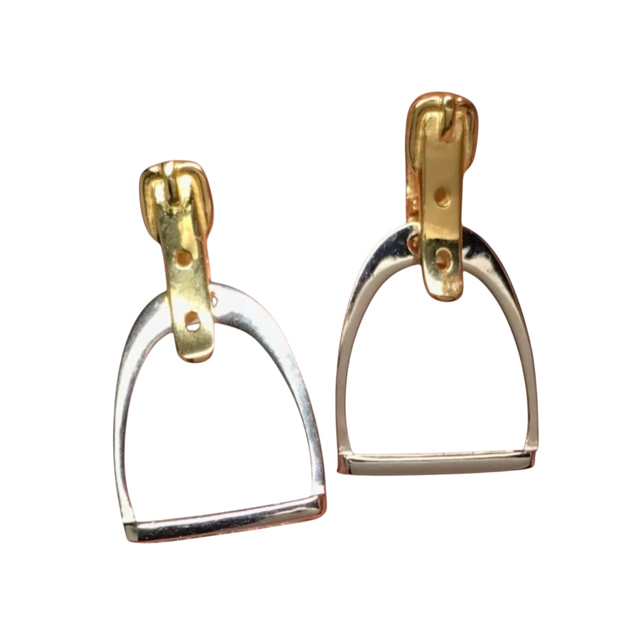 Personalised Equestrian Stirrup Earrings | Sterling Silver & 18ct Gold Horse Gift for Her