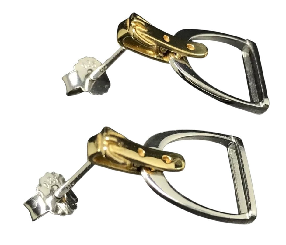 Personalised Equestrian Stirrup Earrings | Sterling Silver & 18ct Gold Horse Gift for Her