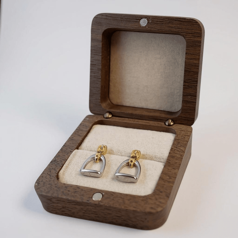 Personalised Equestrian Stirrup Earrings | Sterling Silver & 18ct Gold Horse Gift for Her