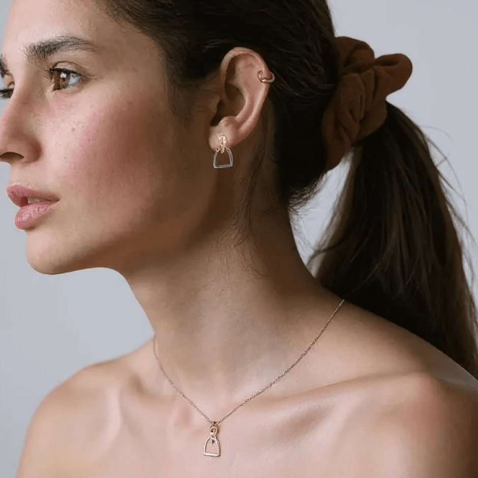 Personalised Equestrian Stirrup Earrings | Sterling Silver & 18ct Gold Horse Gift for Her