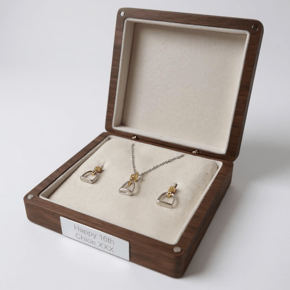Personalised Sterling Silver And Gold Stirrup Gift Set