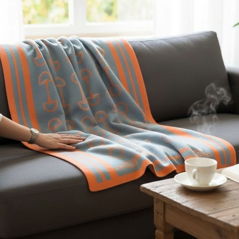 Snaffle Bit Print Scarf (Petrol Blue & Orange)