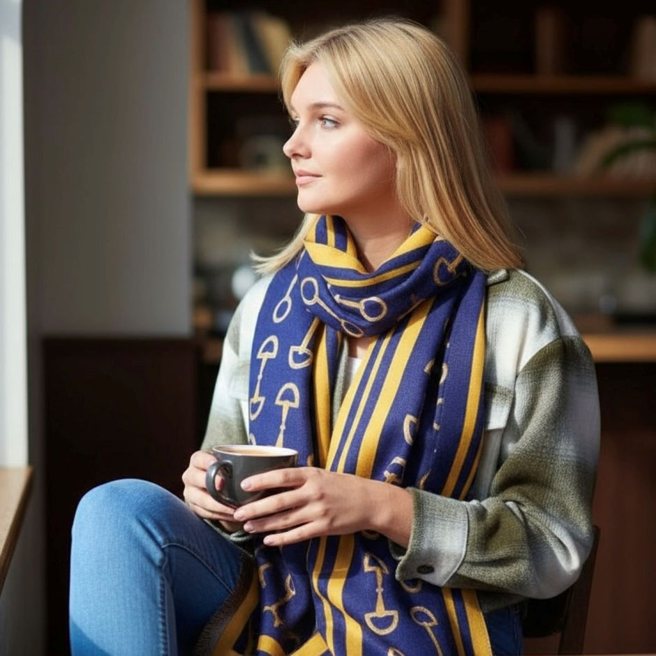 Snaffle Bit Print Scarf (Navy Blue & Yellow)