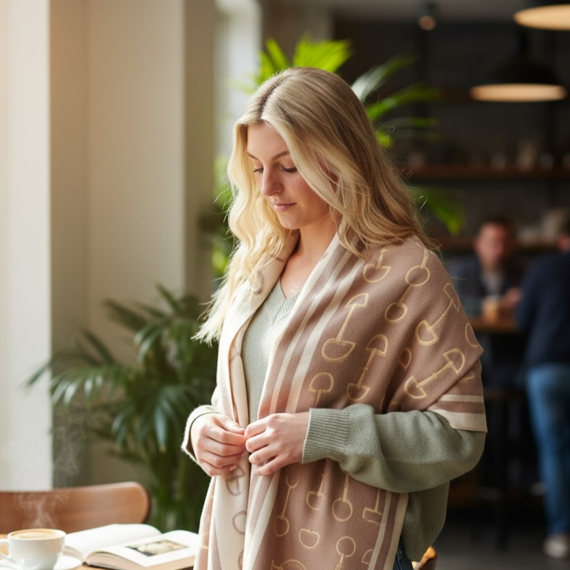 Snaffle Bit Print Scarf (Camel & Cream)