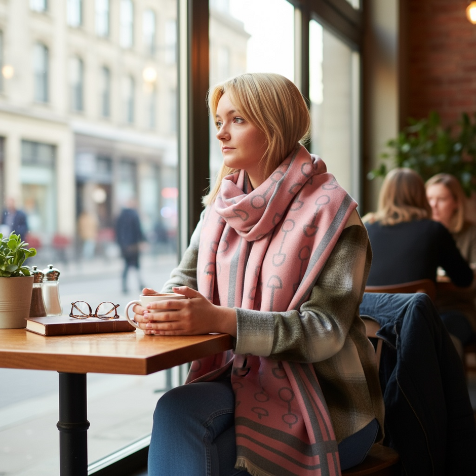 Snaffle Bit Print Scarf (Grey & Pink)