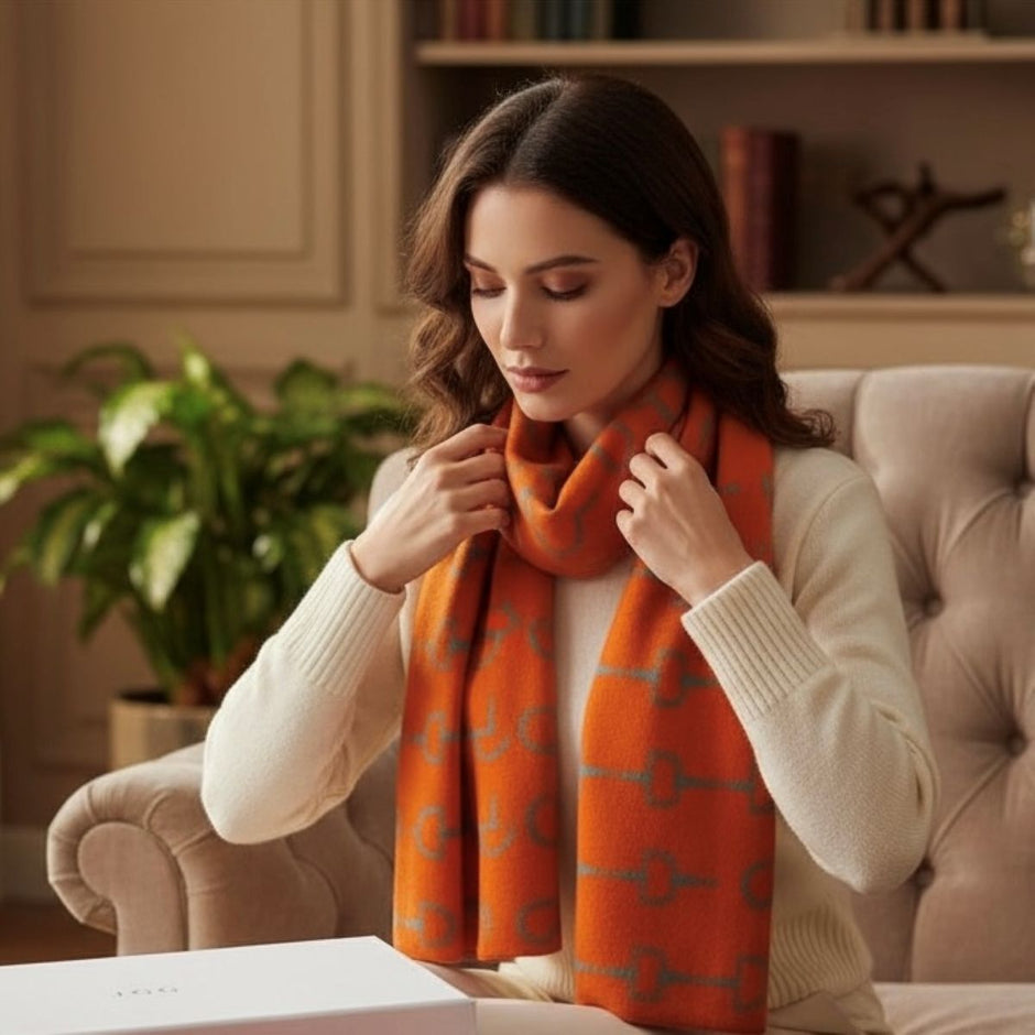 Snaffle Bit Print Scarf (Petrol Blue & Orange)