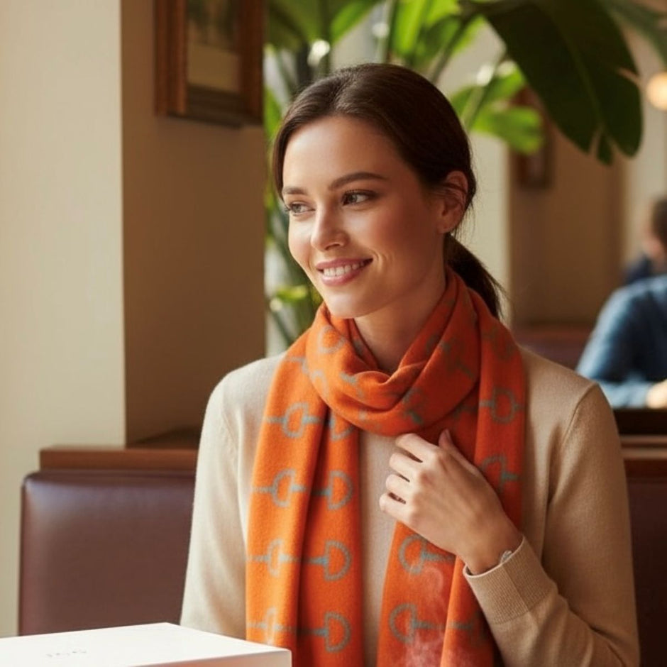 Snaffle Bit Print Scarf (Petrol Blue & Orange)