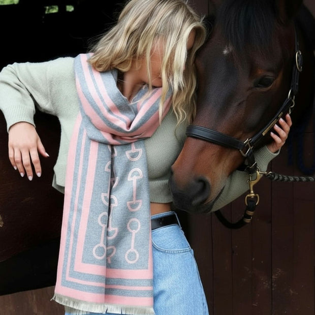 Snaffle Bit Print Scarf (Grey & Pink)