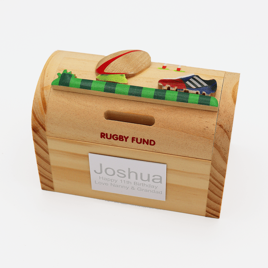 Personalised Rugby Money Box/Piggy Bank