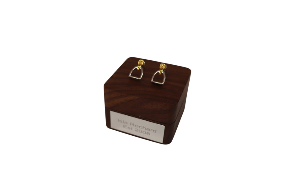 Personalised Equestrian Stirrup Earrings | Sterling Silver & 18ct Gold Horse Gift for Her