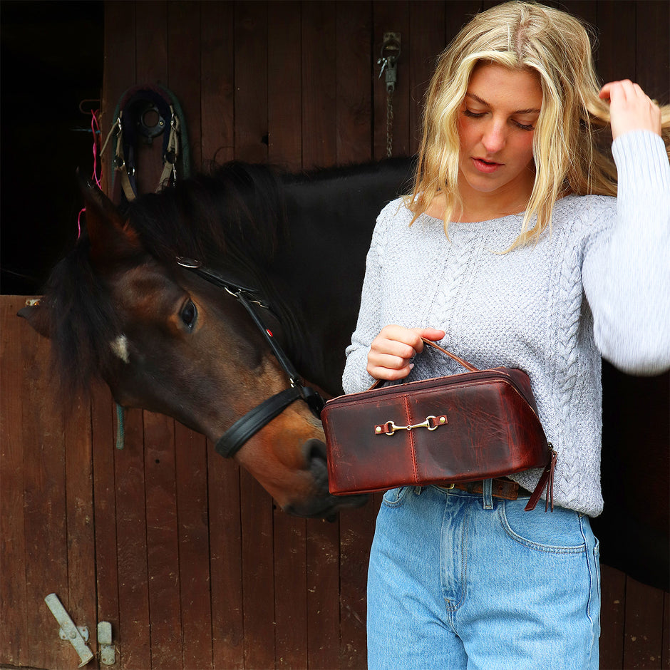 Personalised Snaffle Bit Leather Washbag