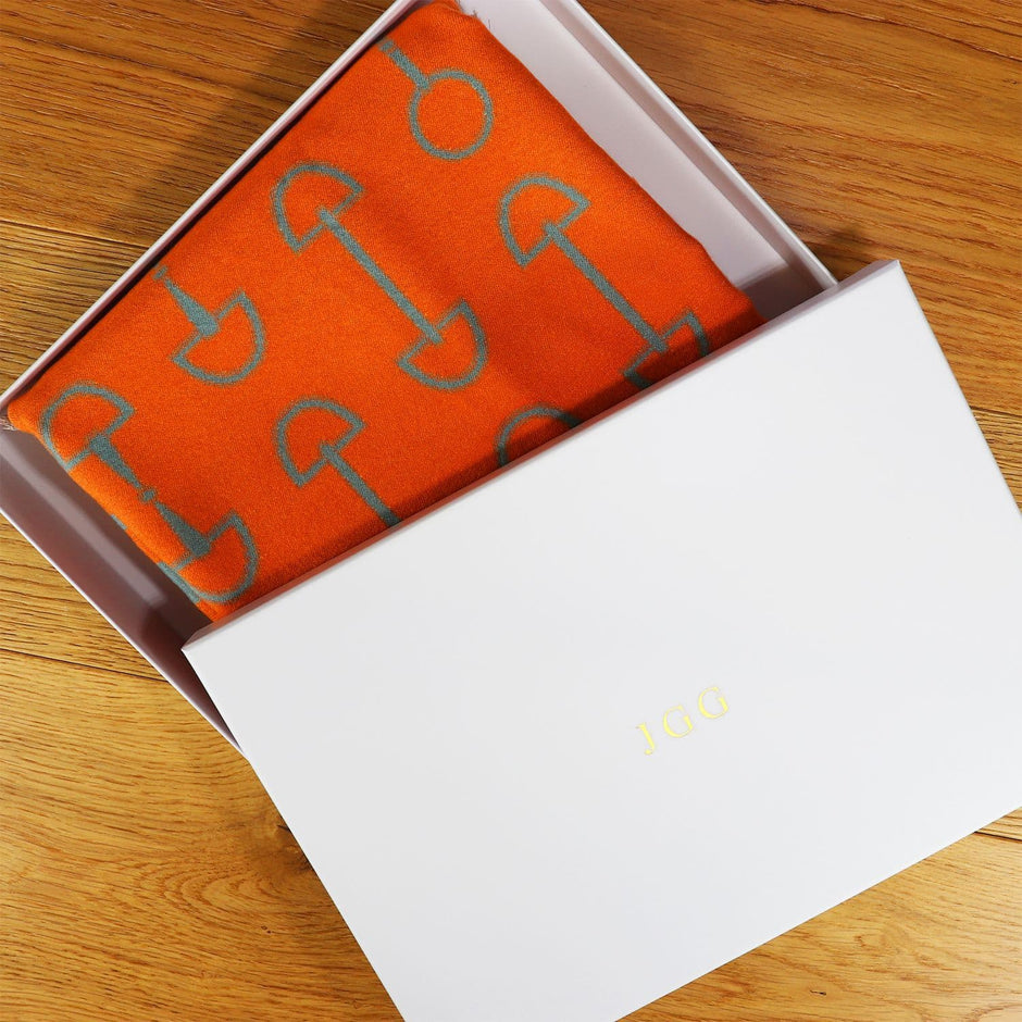 Snaffle Bit Print Scarf (Petrol Blue & Orange)