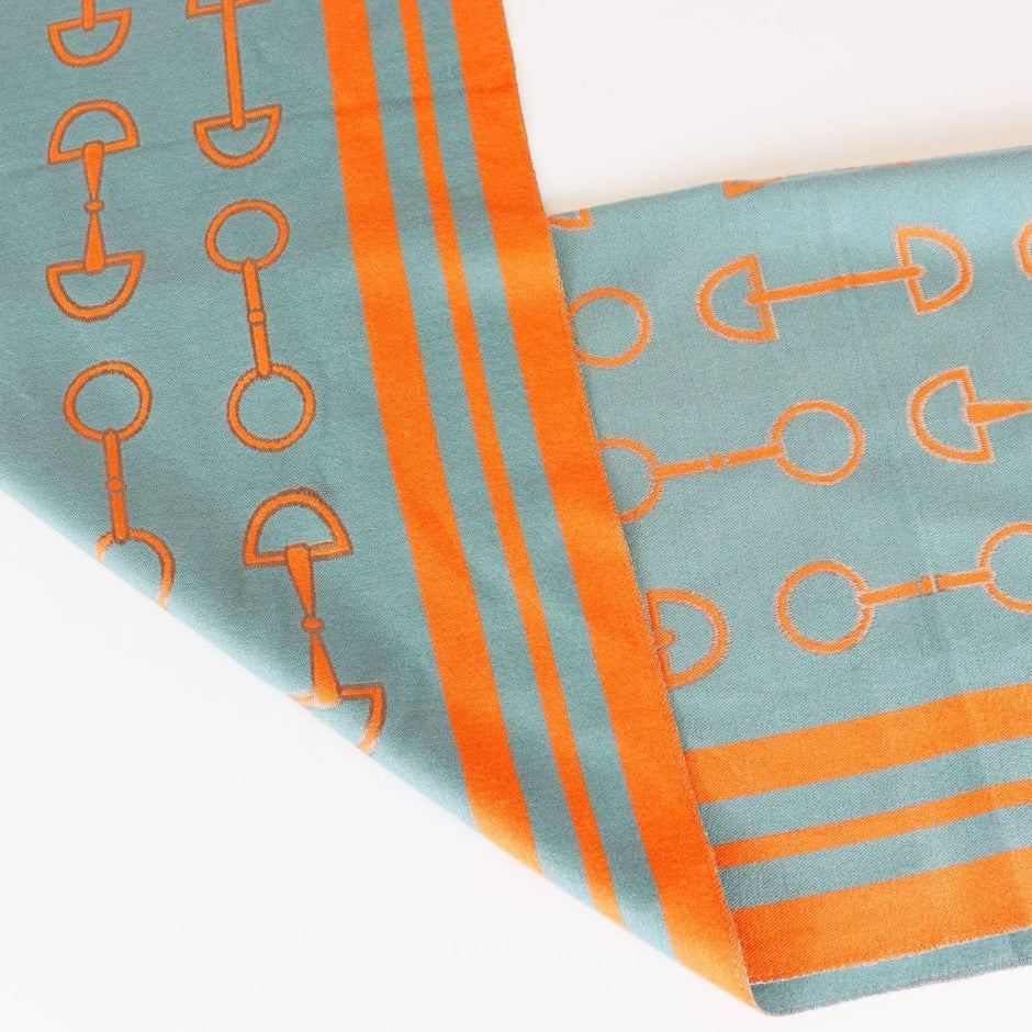 Snaffle Bit Print Scarf (Petrol Blue & Orange)