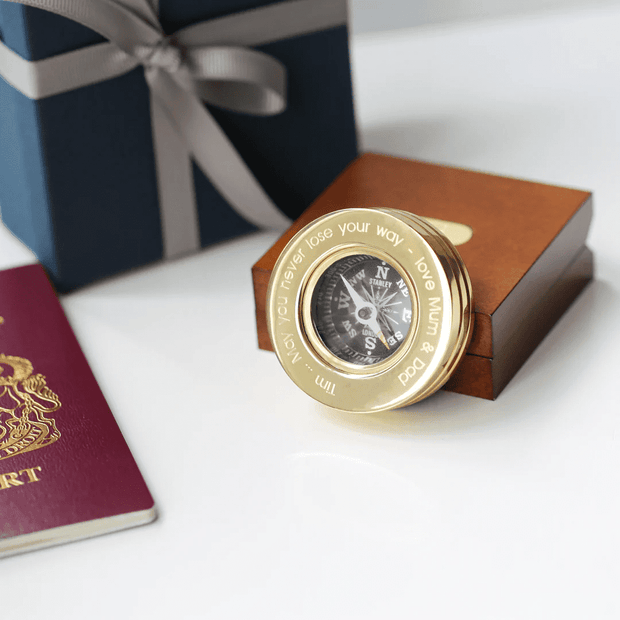 Personalised Brass Compass With Timber Box