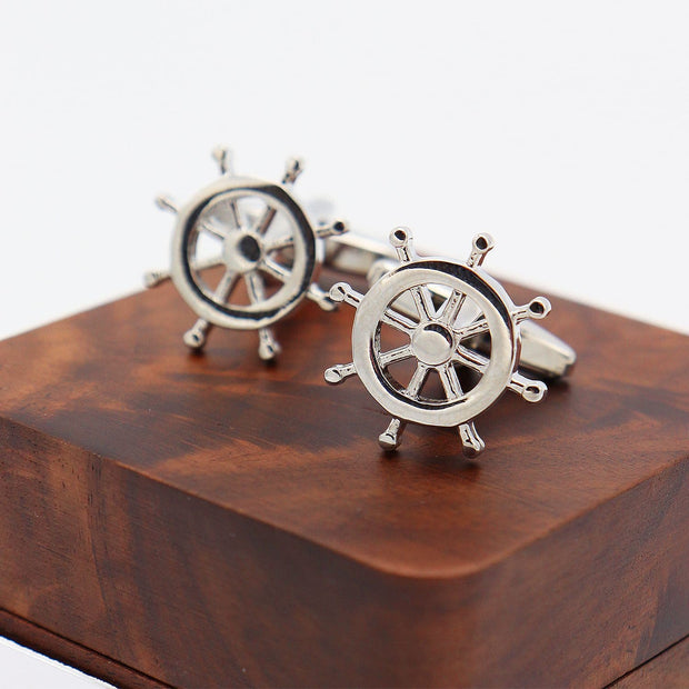 Personalised Silver Ship Wheel Cufflinks