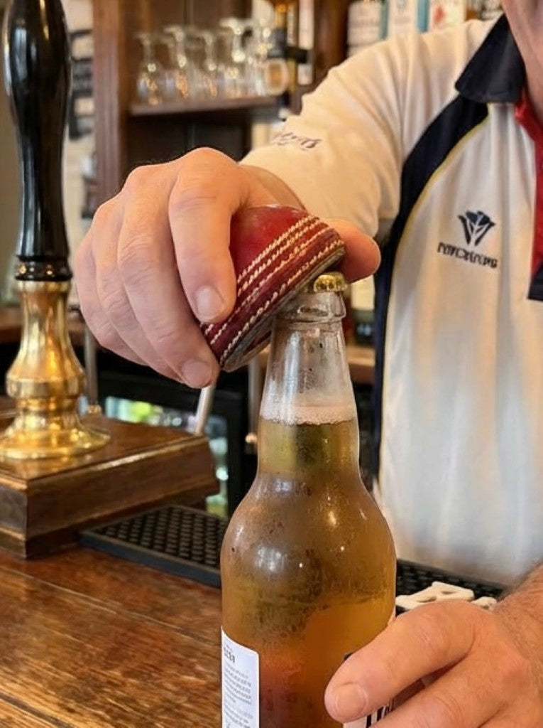 Personalised Half Cricket Ball Bottle Opener - Monogrammed Leather Cricket Gift