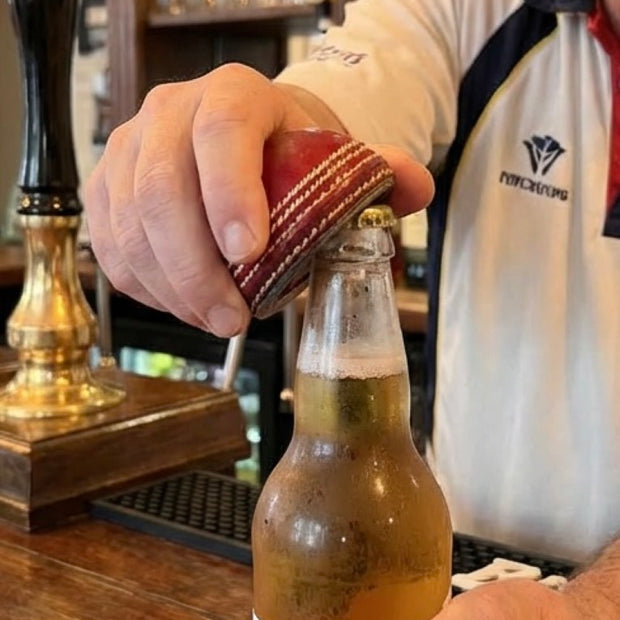 Personalised Half Cricket Ball Bottle Opener - Monogrammed Leather Cricket Gift