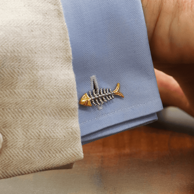 Personalised Two Tone Fish Bone Cufflinks