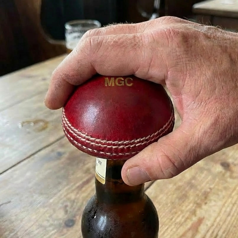 Personalised Half Cricket Ball Bottle Opener - Monogrammed Leather Cricket Gift