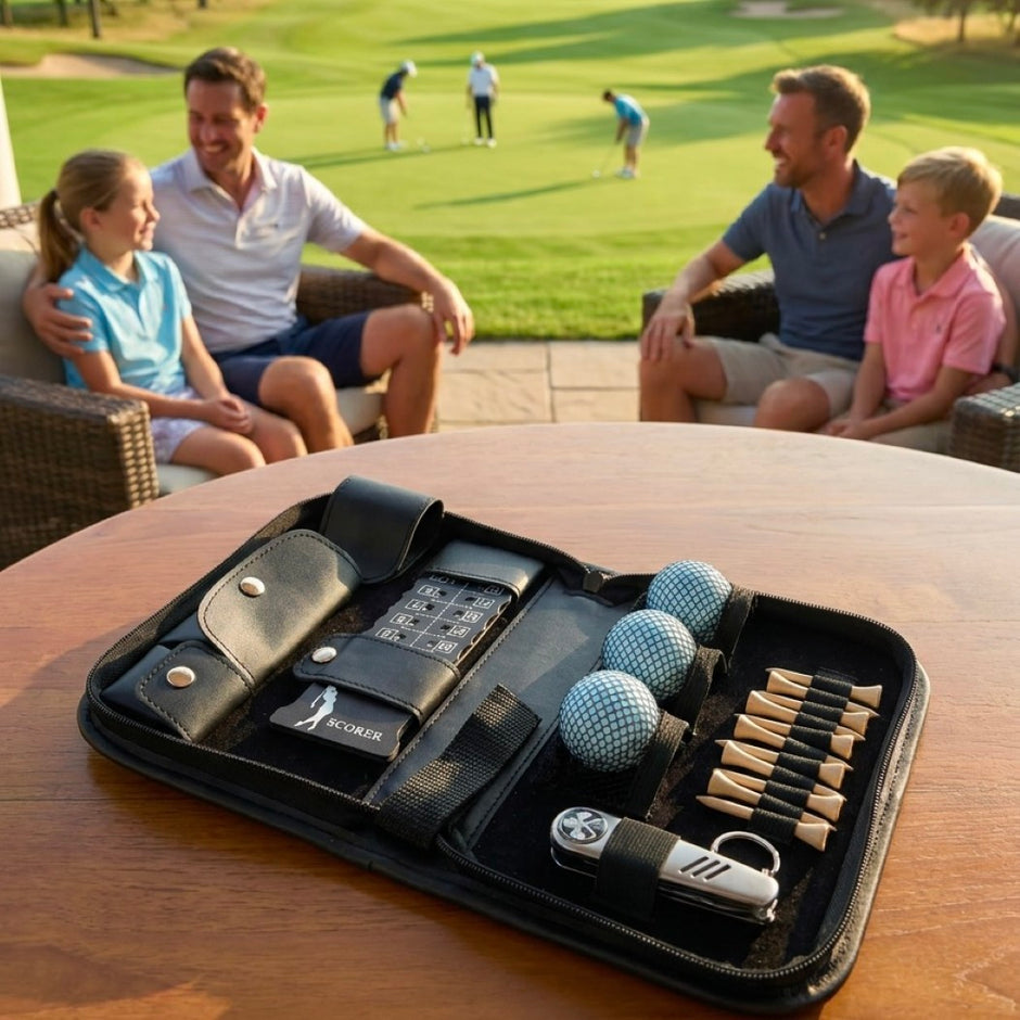Luxury Personalised Golf Gift Set – PU Leather Golf Accessories Case – Father’s Day Gift for Dad Golfer