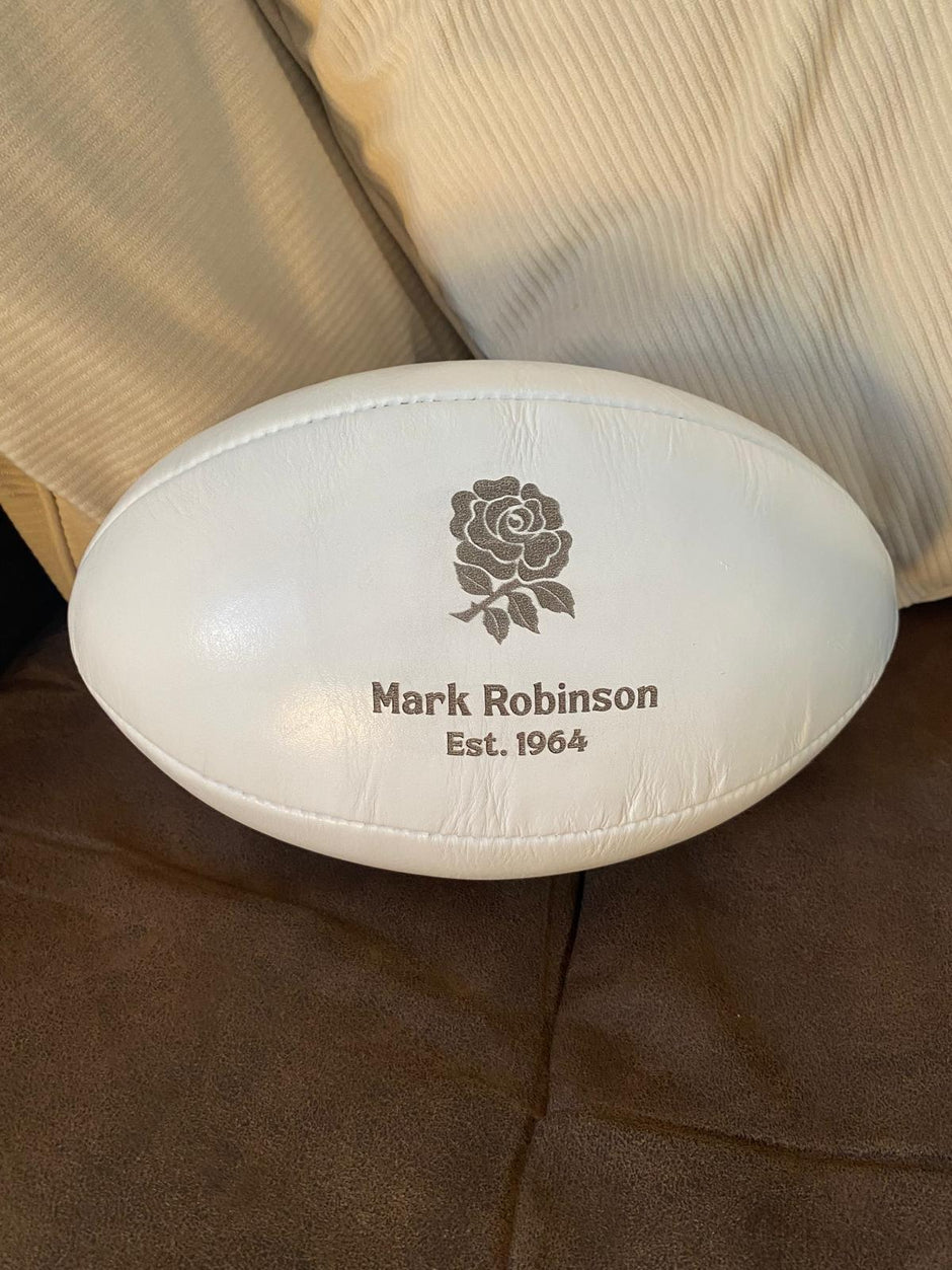 Personalised White Leather Rugby Ball With Your Logo & Text