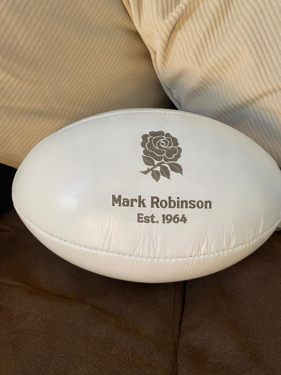 Personalised White Leather Rugby Ball With Your Logo & Text