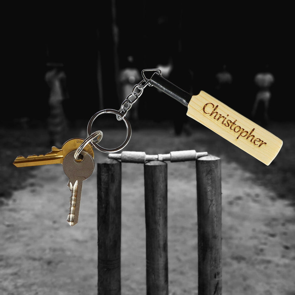 Personalised Mini Cricket Bat Keyring | Custom Engraved Cricket Gift