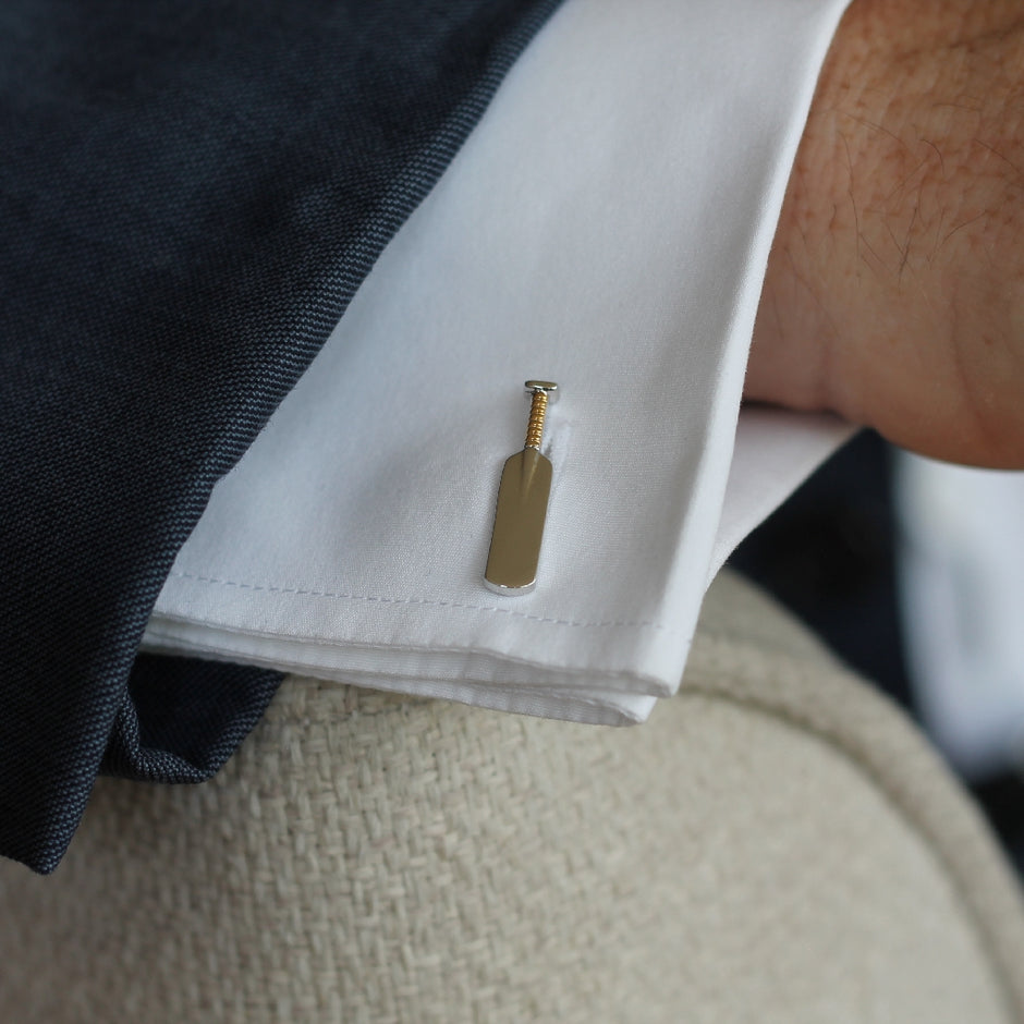 Personalised Cricket Bat & Ball Two Tone Cufflinks