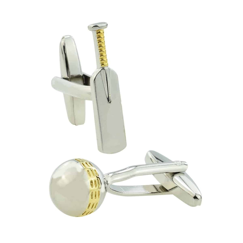 Personalised Cricket Bat & Ball Two Tone Cufflinks