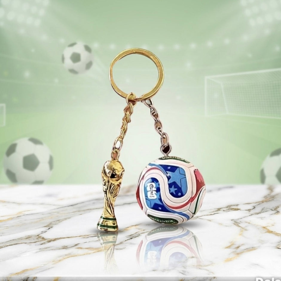 Personalised World Cup Football And Trophy Keychain