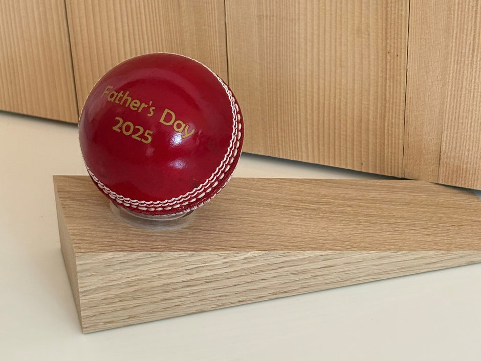 Personalised Cricket Ball Doorstop – Handmade in Oak
