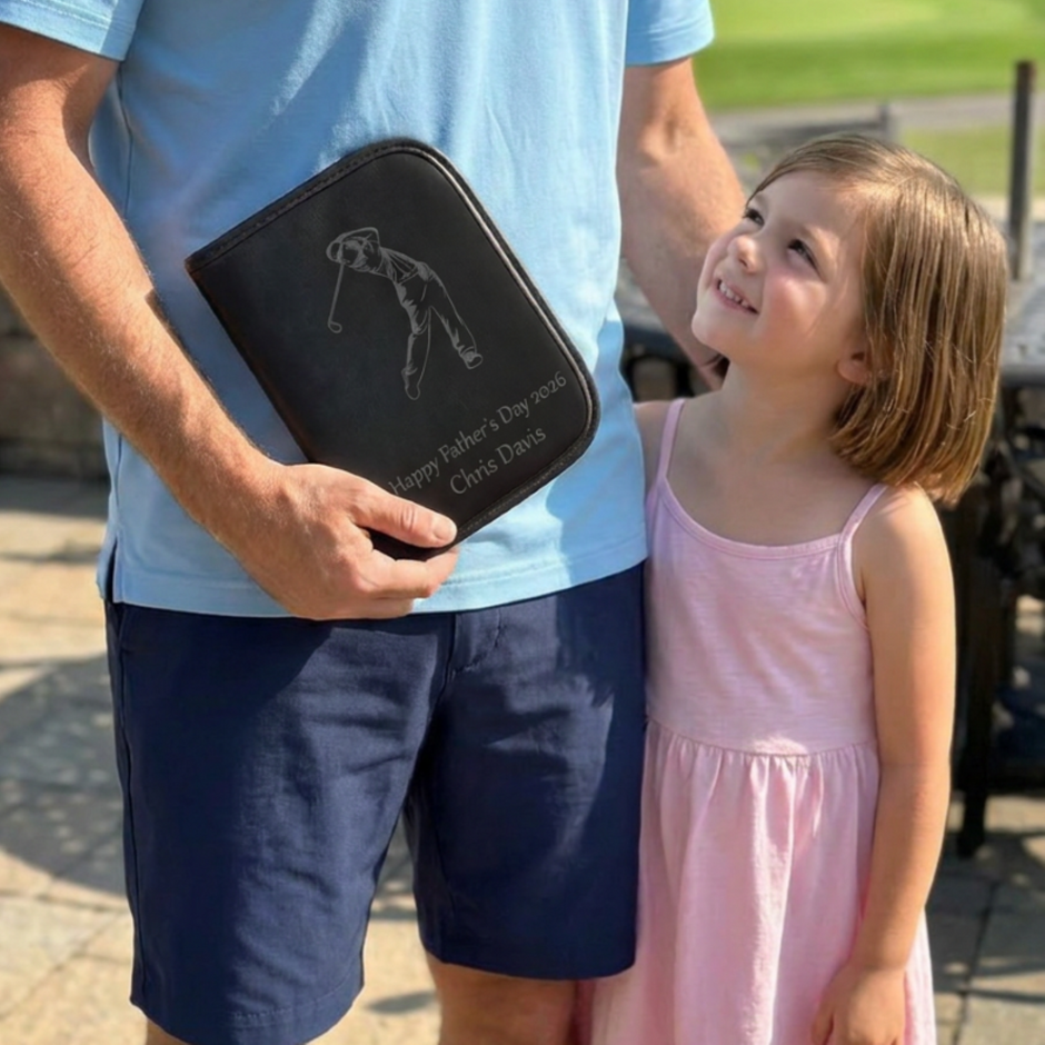 Luxury Personalised Golf Gift Set – PU Leather Golf Accessories Case – Father’s Day Gift for Dad Golfer